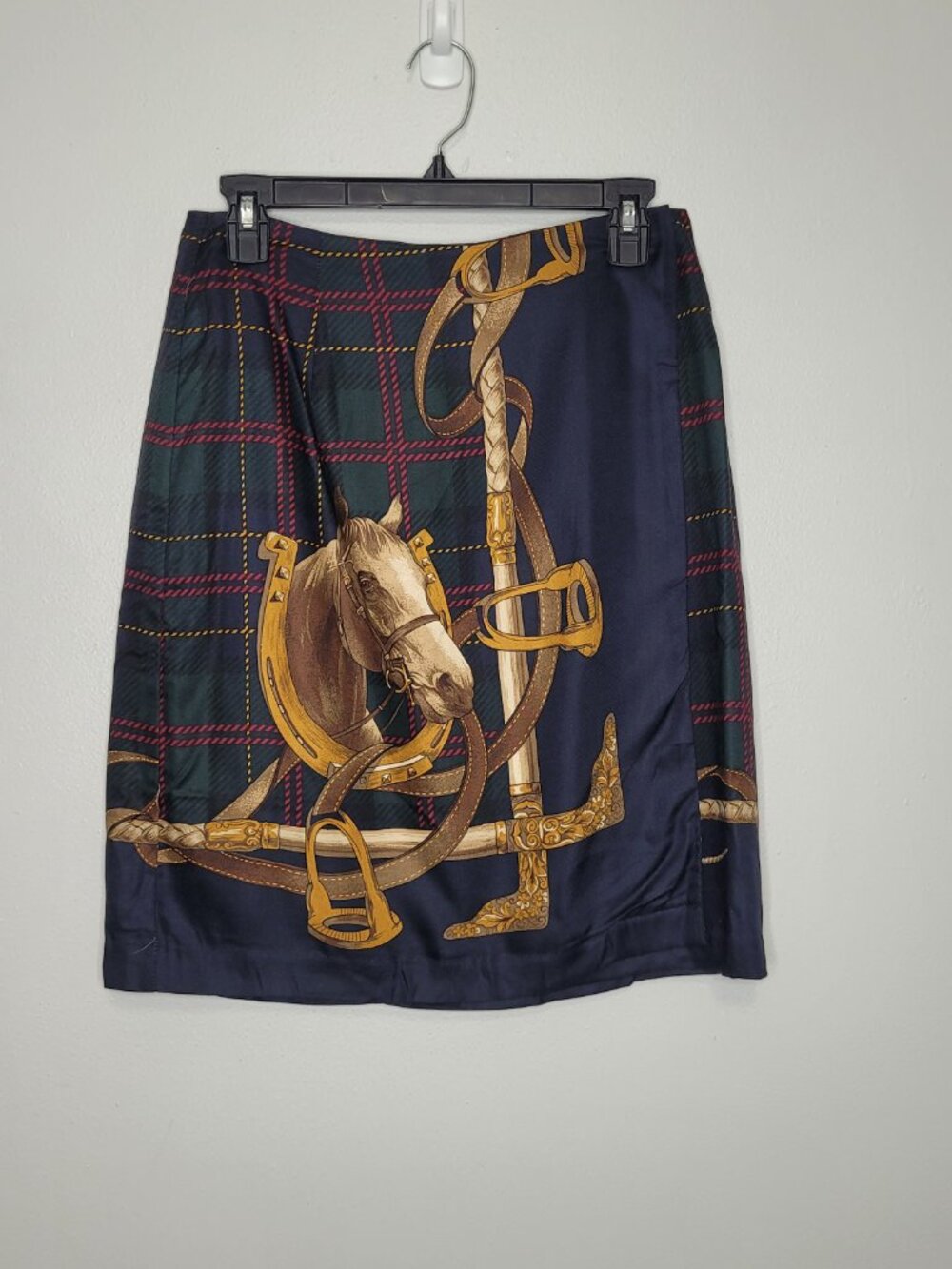 Vintage 90s McNaughton horse equestrian plaid country club preppy skirt 8